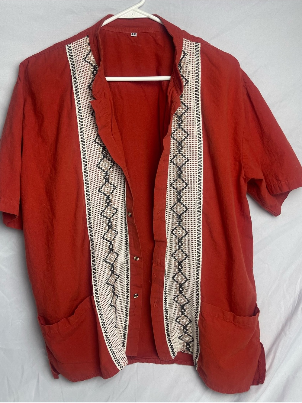 Men’s Guayabera Shirt Burnt Orange Woven Yucatán Mexico XL